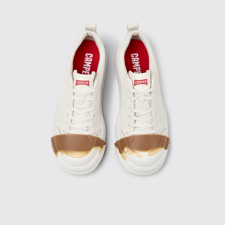 Overhead view of Junction Runner White Leather Women's Sneakers.