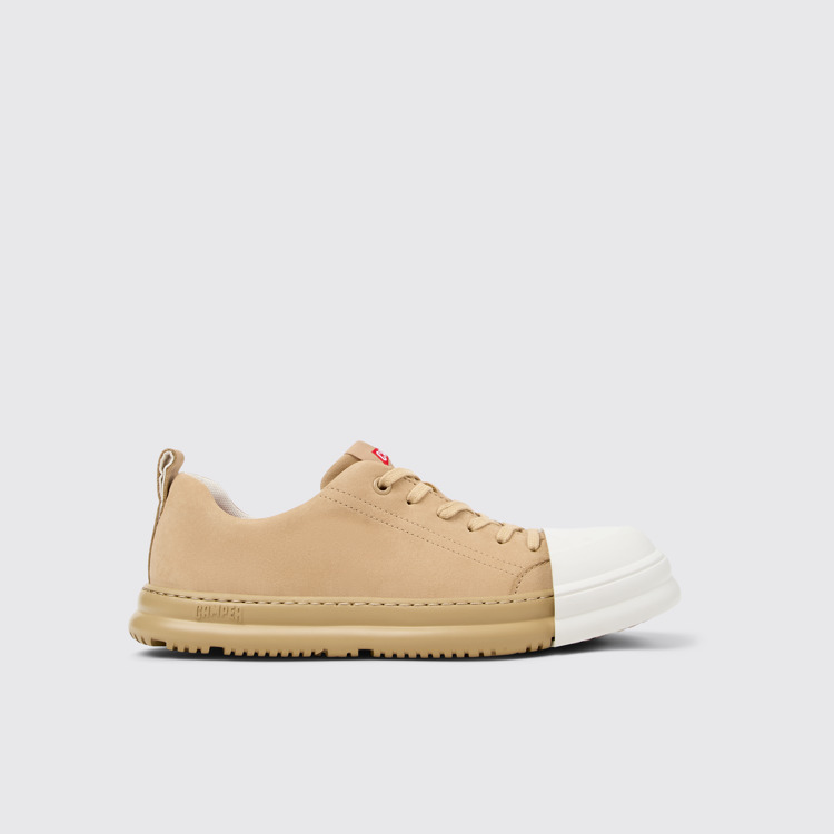 มุมมองด้านข้างของ Junction Runner Beige Nubuck Sneakers for Women.