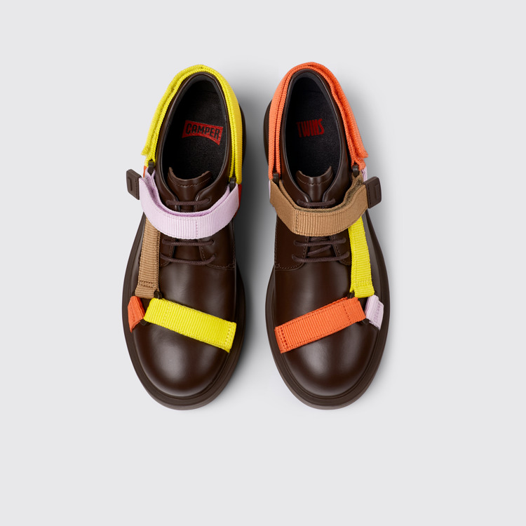 Overhead view of Twins Multicolored leather and textile shoes for women