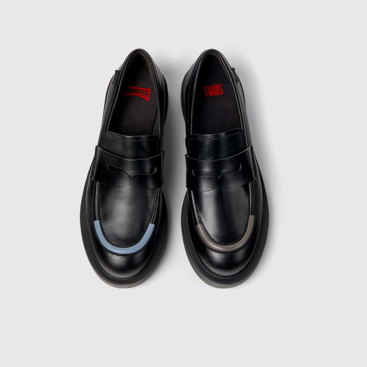 Overhead view of Twins Black leather loafers for women