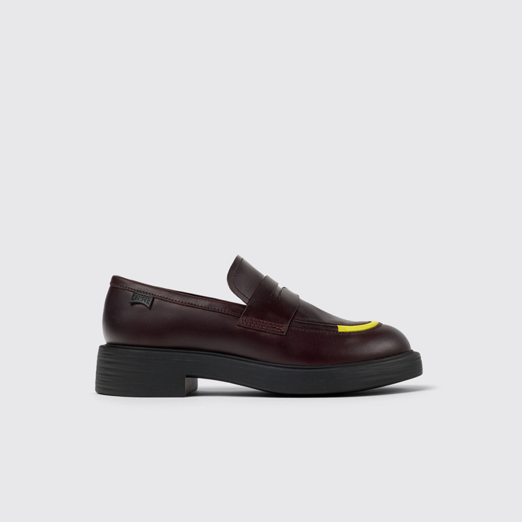 Side view of Twins Burgundy leather loafers for women