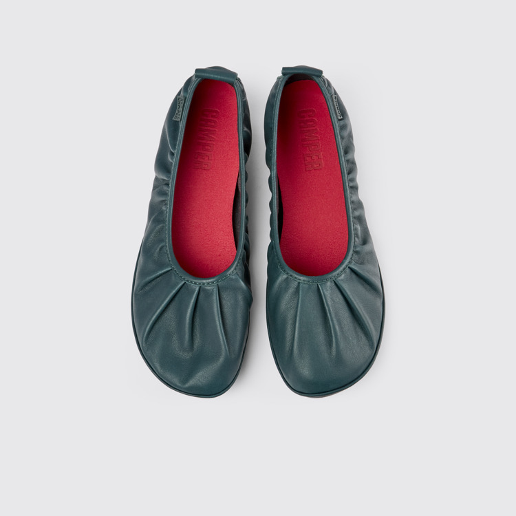 Overhead view of Right Green Leather Ballerina for Women