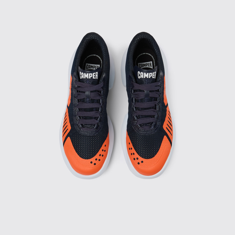 Overhead view of Camper x INEOS Britannia Blue and Orange Textile Sneakers for Women