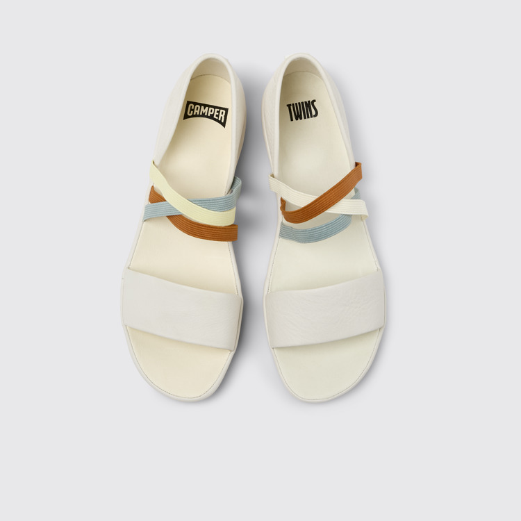 Overhead view of Twins White Leather Women's Sandals.