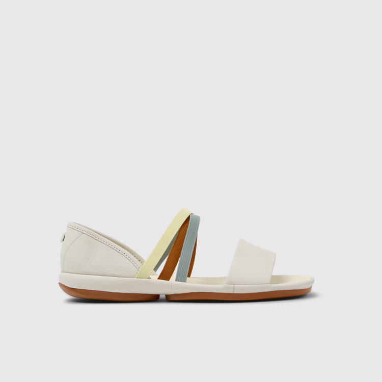 มุมมองด้านข้างของ Twins White Leather Women's Sandals.