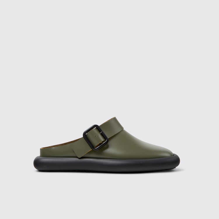 Side view of Onda Green Leather Sandals for Women.