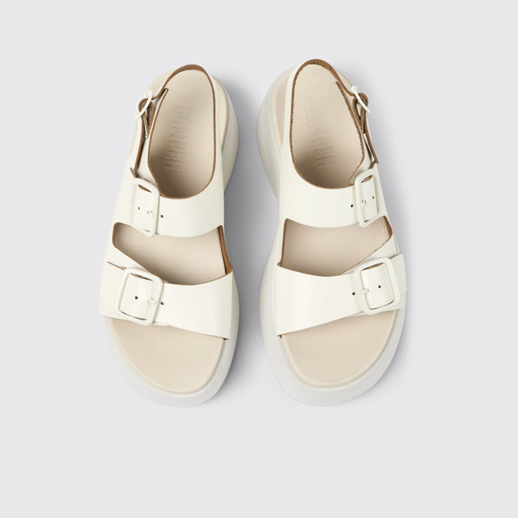 Overhead view of Tasha White Leather Sandals for Women.