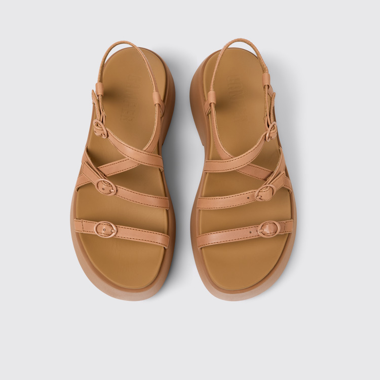 Overhead view of Tasha Nude Leather Sandals for Women.