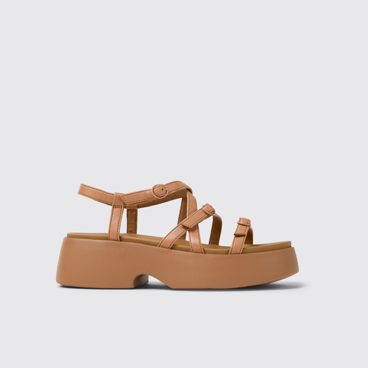 Side view of Tasha Nude Leather Sandals for Women.