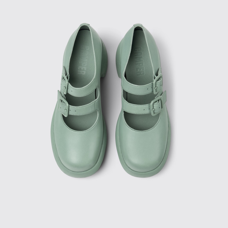 Overhead view of Thelma Green Leather Shoes for Women.