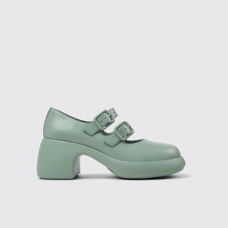 Side view of Thelma Green Leather Shoes for Women.