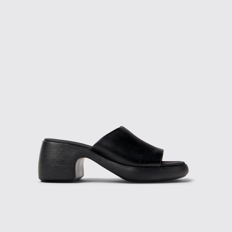 Side view of Thelma Sandal Black Leather Sandals for Women.