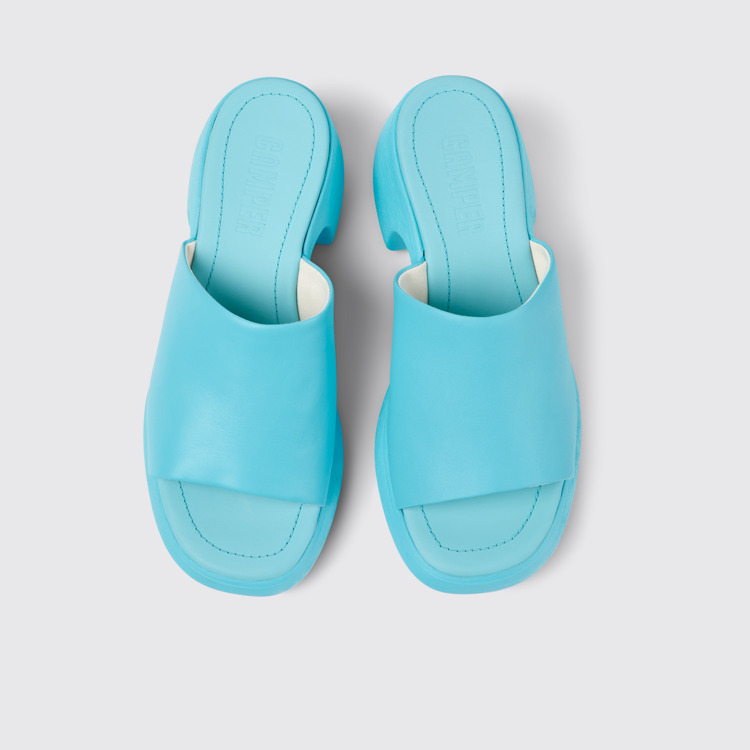 Overhead view of Thelma Sandal Blue Leather Sandals for Women.