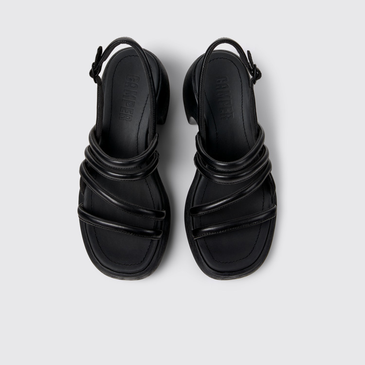 Overhead view of Thelma Sandal Black Leather Sandals for Women.