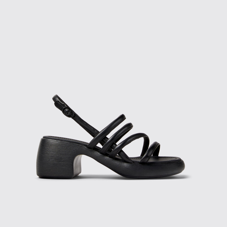 Side view of Thelma Sandal Black Leather Sandals for Women.