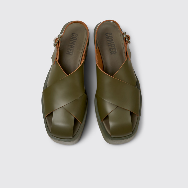 Billie Green Leather Sandals for Women.俯角