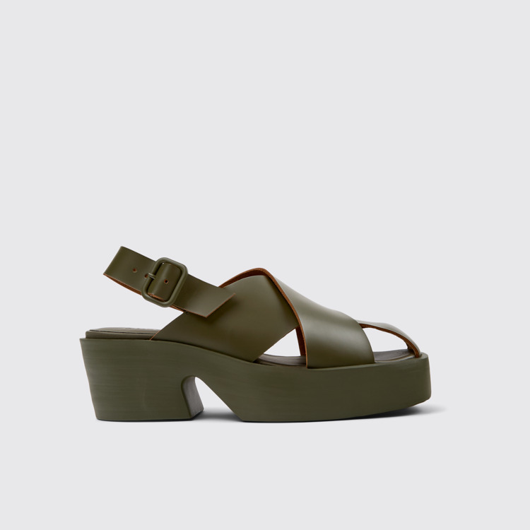 Side view of Billie Green Leather Sandals for Women.