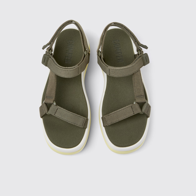 Overhead view of Pelotas Flota Up Green Recycled PET Sandals for Women.