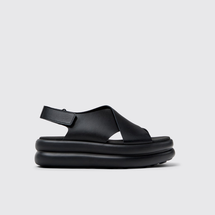 มุมมองด้านข้างของ Pelotas Flota Up Black Leather Sandals for Women.