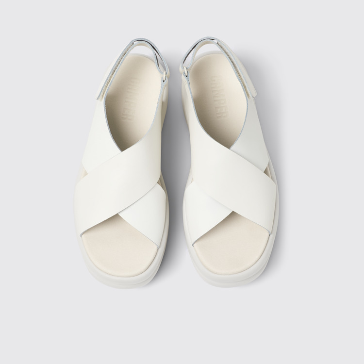 Overhead view of Pelotas Flota Up White Leather Sandals for Women.