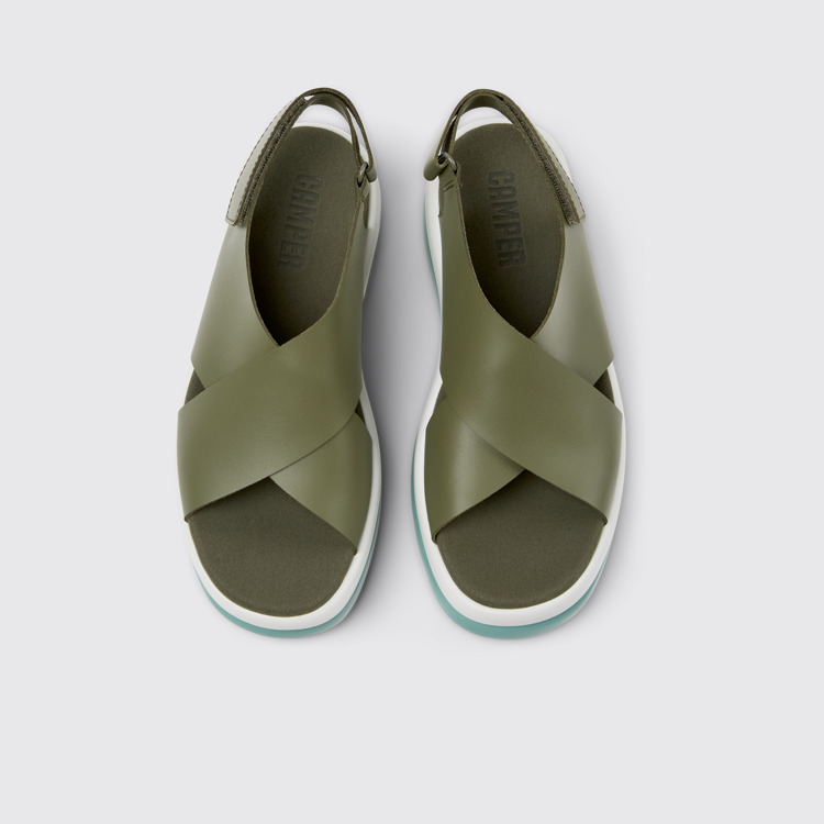 Overhead view of Pelotas Flota Up Green Leather Sandals for Women.