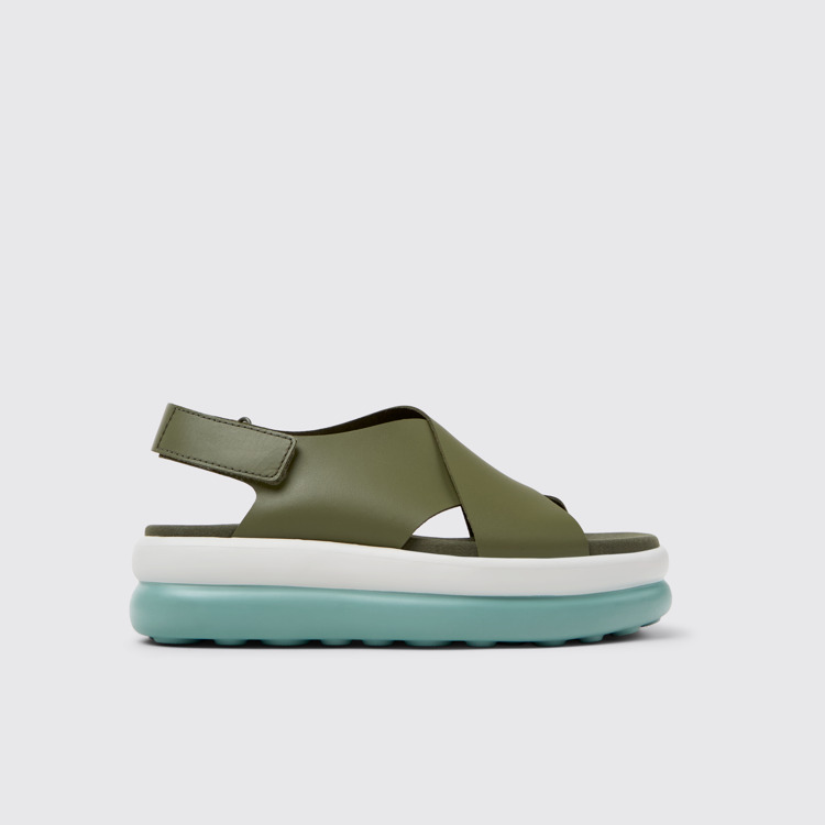 Side view of Pelotas Flota Up Green Leather Sandals for Women.