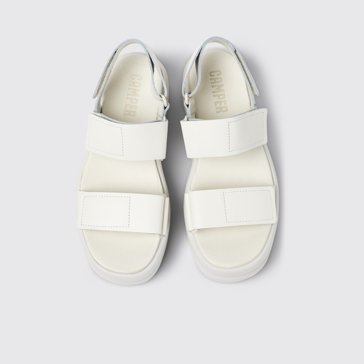 Overhead view of Pelotas Flota Up White Leather Sandals for Women.