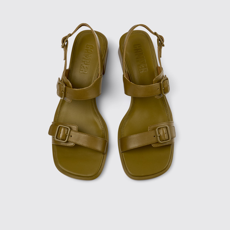 Kora Sandal Green Leather Sandals for Women.俯角