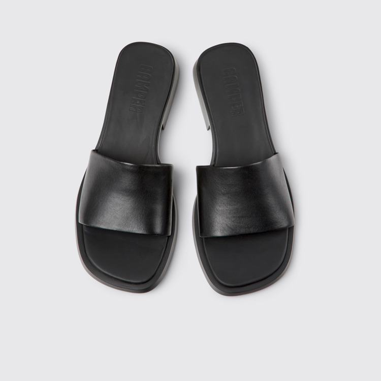 Overhead view of Dana Black Leather Sandals for Women.