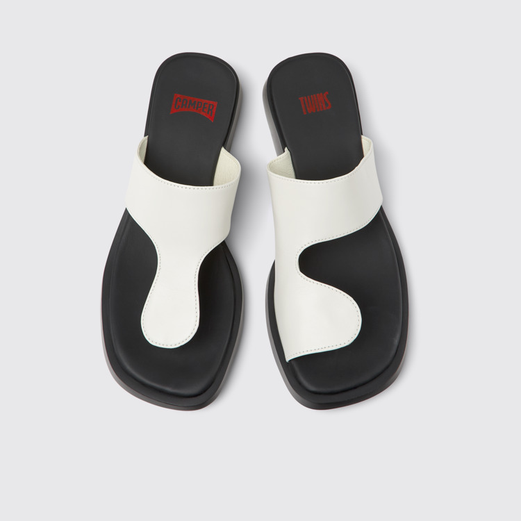 Overhead view of Twins White Leather Sandals for Women.