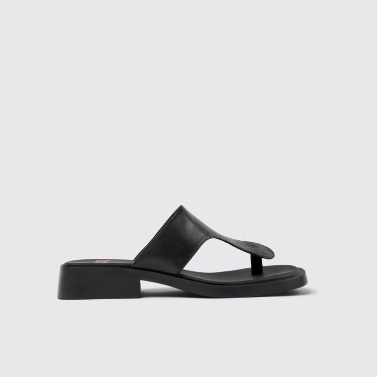 มุมมองด้านข้างของ Twins Black Leather Sandals for Women.