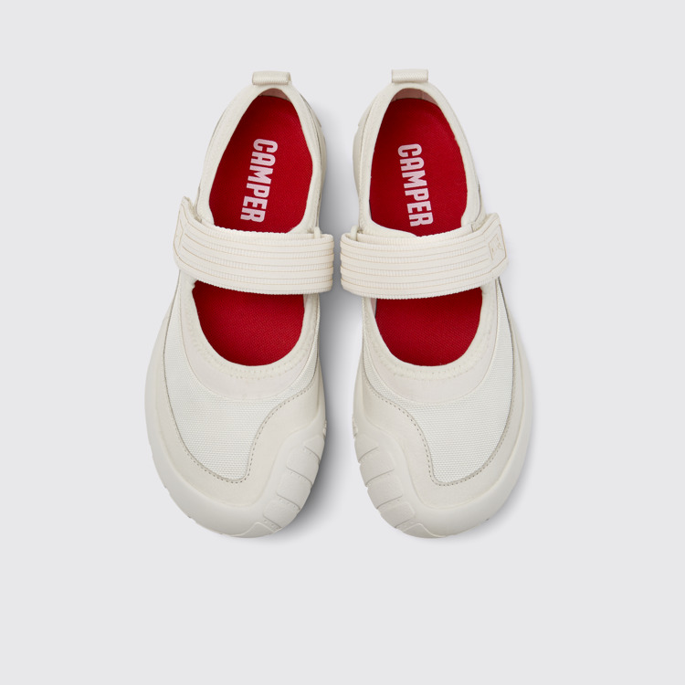 มุมมองด้านบนของ Path White Leather Women's Sneakers.