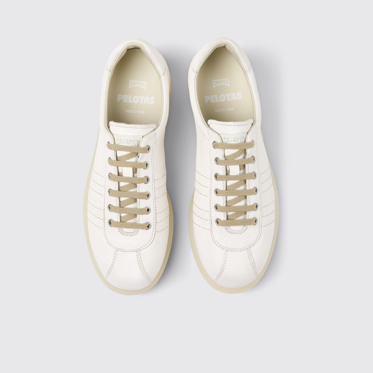 Overhead view of Pelotas White Leather Shoe for Women.