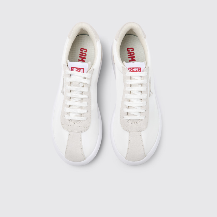 Overhead view of Pelotas XLite White Recycled PET and Nubuck Sneakers for Women.