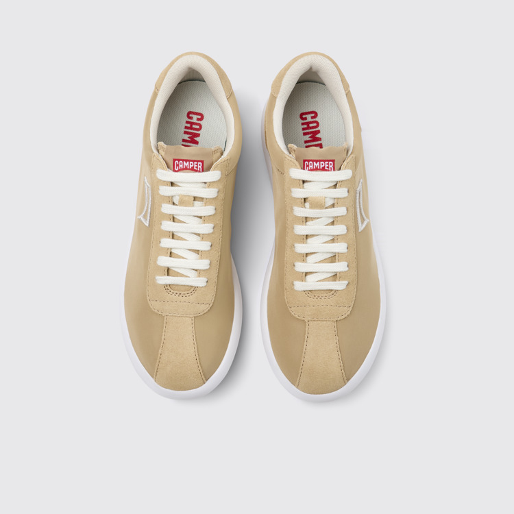 Overhead view of Pelotas XLite Beige Recycled PET and Nubuck Women's Sneakers.