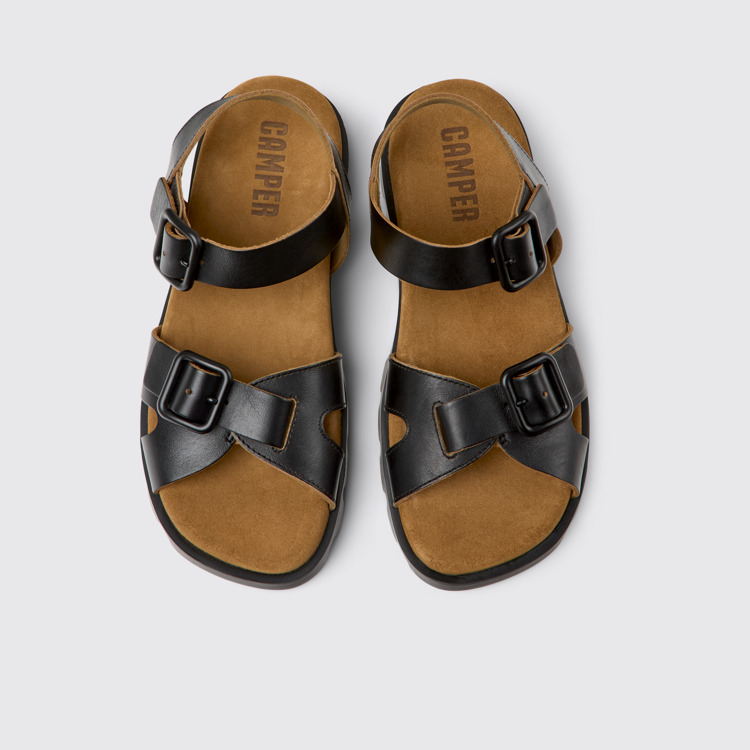 Overhead view of Brutus Sandal Black Leather Sandals for Women.