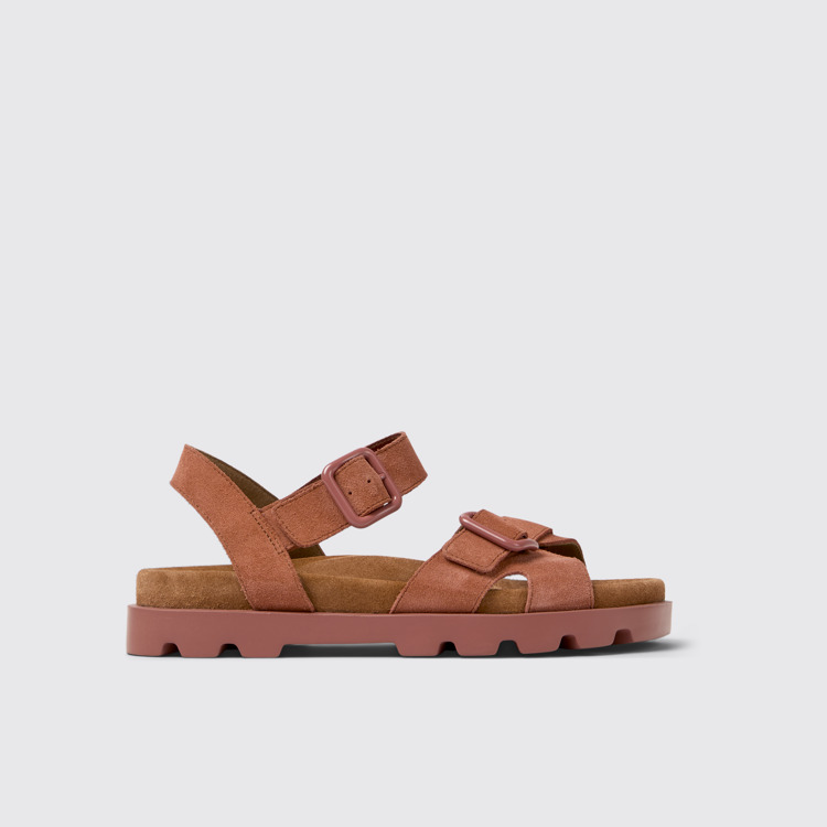 Brutus Sandal Red Nubuck Sandals for Women. modelin yandan görünümü