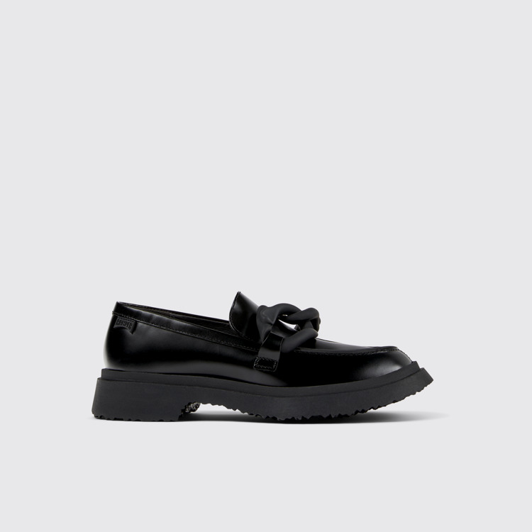 Side view of Walden Black Leather Women's Moccasin/Ballerina.