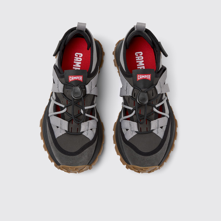 Overhead view of Drift Trail VIBRAM Gray Recycled PET and Nubuck Sneakers for Women.