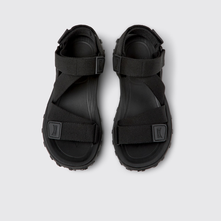 Overhead view of Drift Trail Sandal Black Recycled PET Sandals for Women.