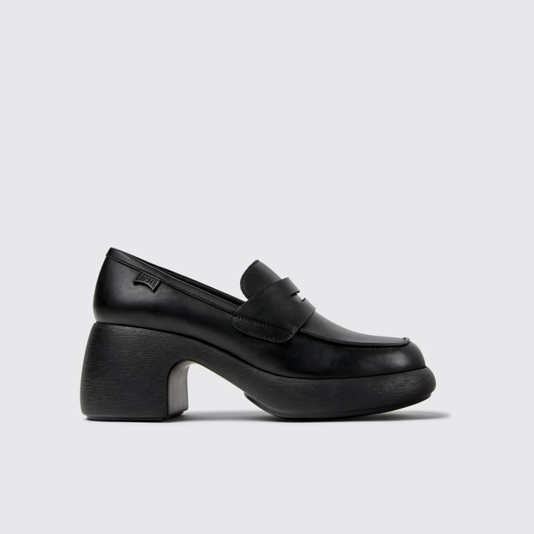 Side view of Thelma Black Leather Moccasin/Ballerina for Women.