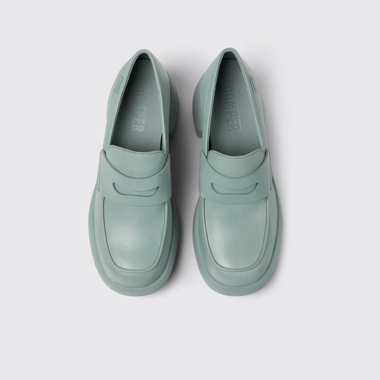 Overhead view of Thelma Green Leather Moccasin/Ballerina for Women.