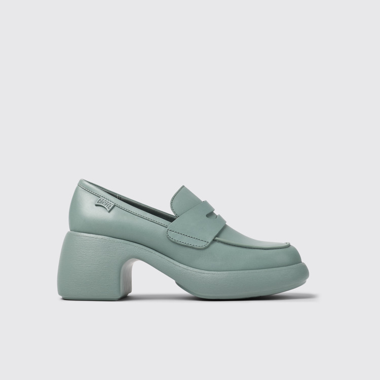 มุมมองด้านข้างของ Thelma Green Leather Moccasin/Ballerina for Women.