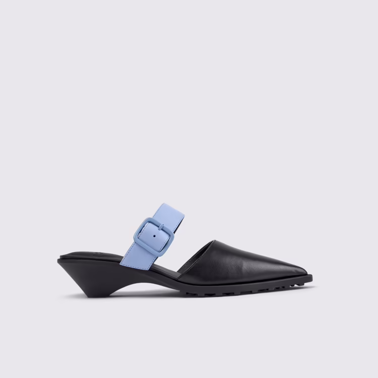 Anita - K201898-001 - Black Leather Semi-Open Shoes for Women.