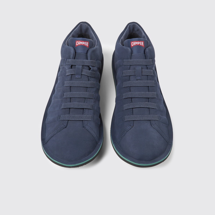 Overhead view of Beetle Navy blue nubuck ankle boots for men