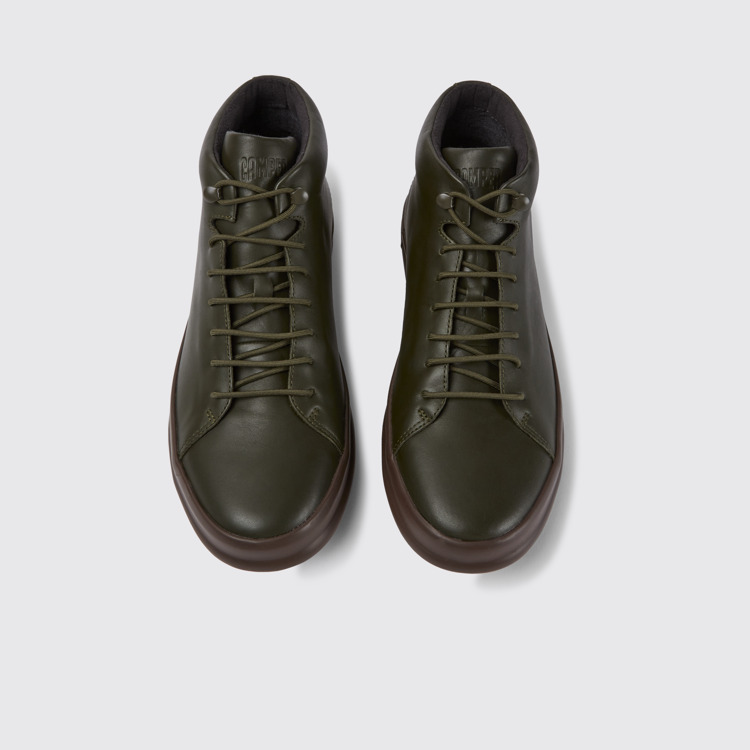 Overhead view of Chasis Dark green leather ankle boots