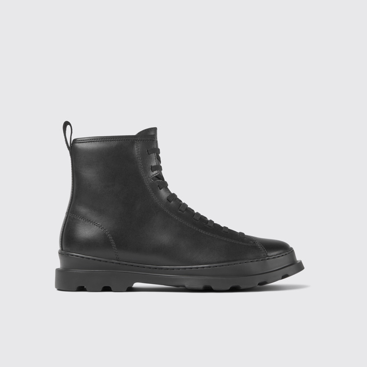 Side view of Brutus Black Leather Men's Mid Boots.