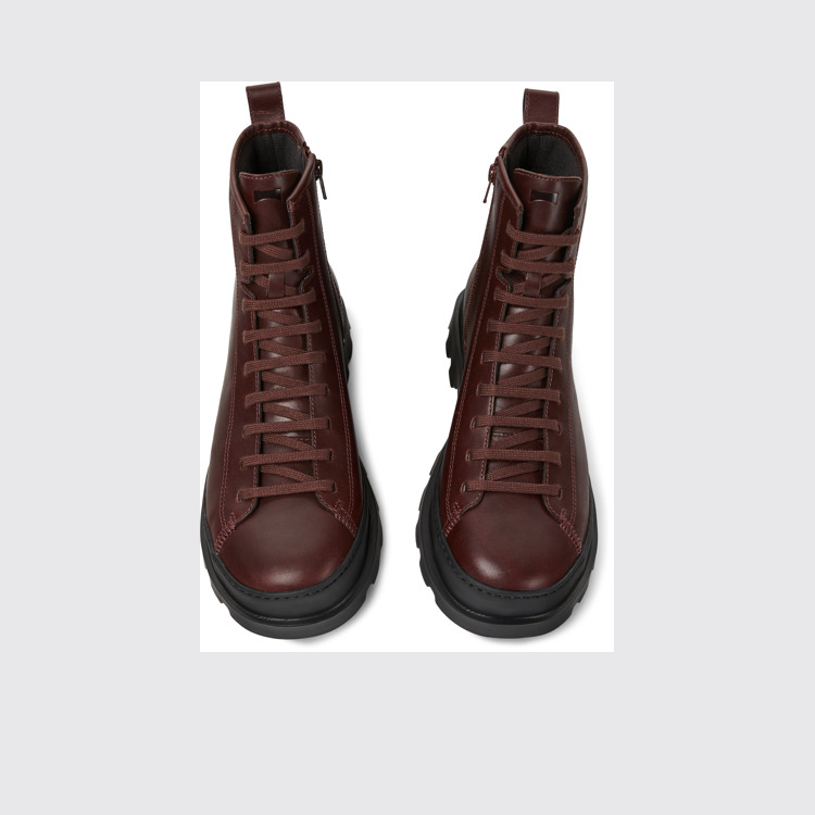 Overhead view of Brutus Burgundy leather lace-up boots