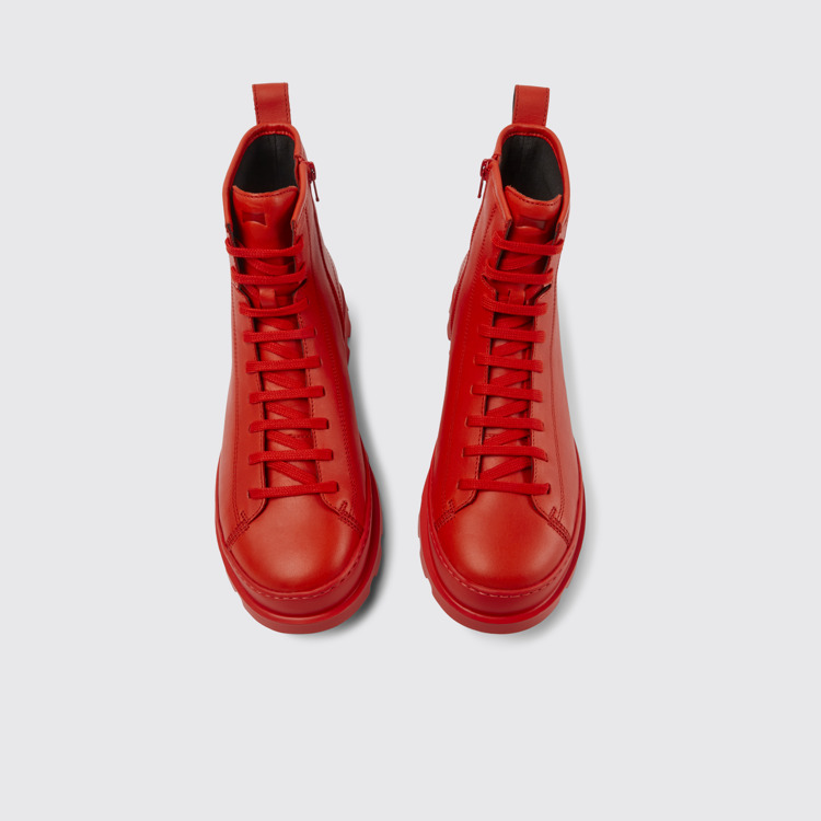 Overhead view of Brutus Red leather lace-up boots