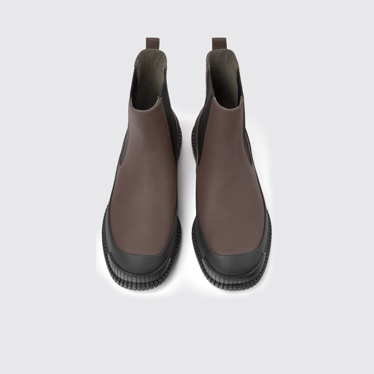 Overhead view of Pix Brown and black leather Chelsea boots for men